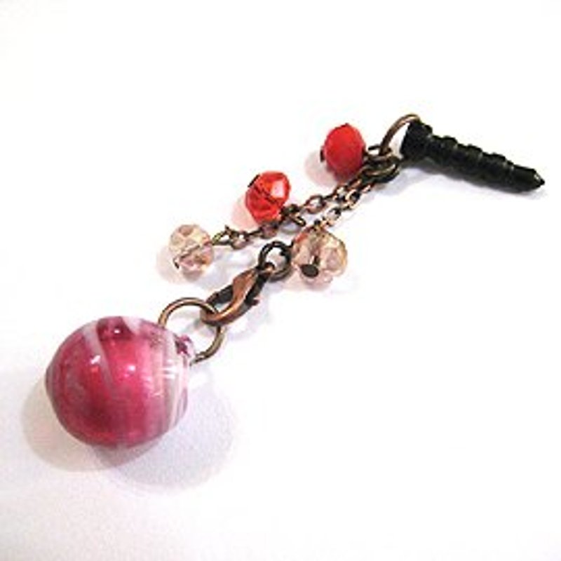Mini glass fragrance ball phones dust plug (pink) - หูฟัง - แก้ว สีแดง