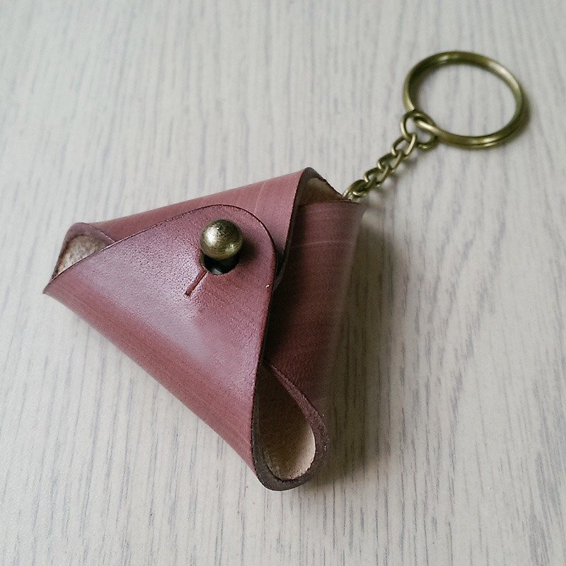 Free typing _ triangle change key ring - raspberry color - Coin Purses - Genuine Leather Red