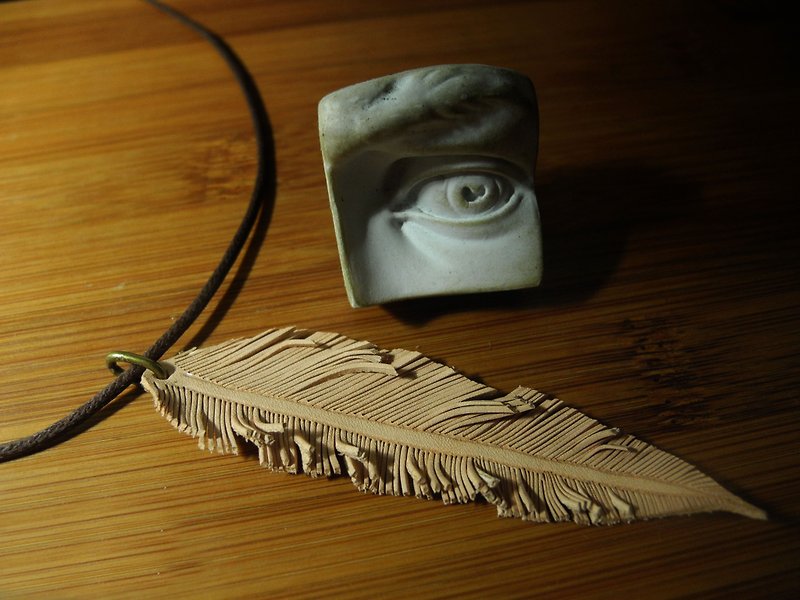 Leather Feather / Handmade Leather Feather Shape Necklace - Necklaces - Genuine Leather Brown