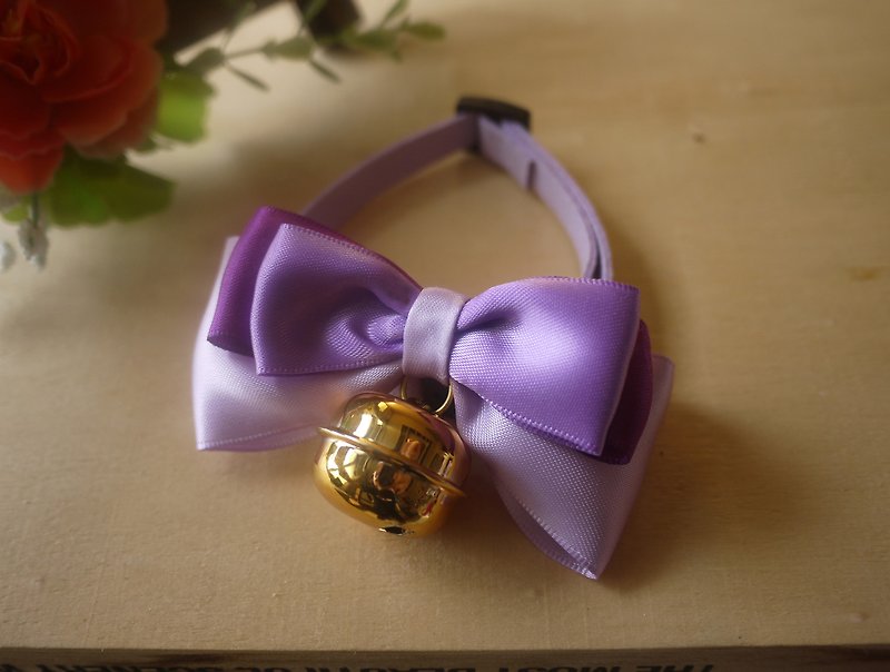 Safety pet collar x colorful purple/gold bell cat dog/neck strap/bow tie/jiujiu - Collars & Leashes - Silk Purple