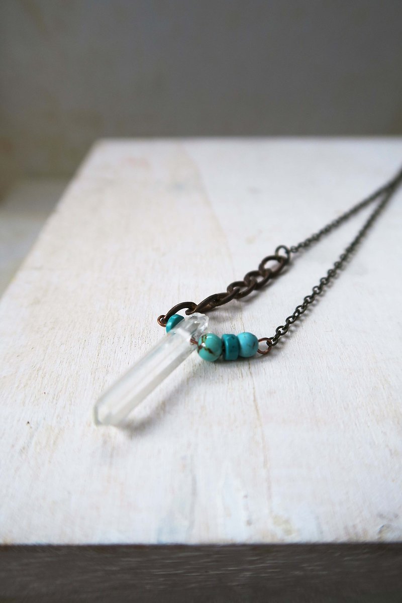 White Crystal Turquoise Crystal Original Stone Column Pendant Necklace Valentine's Day Gift Unisex Men and Women - สร้อยคอ - เครื่องเพชรพลอย ขาว