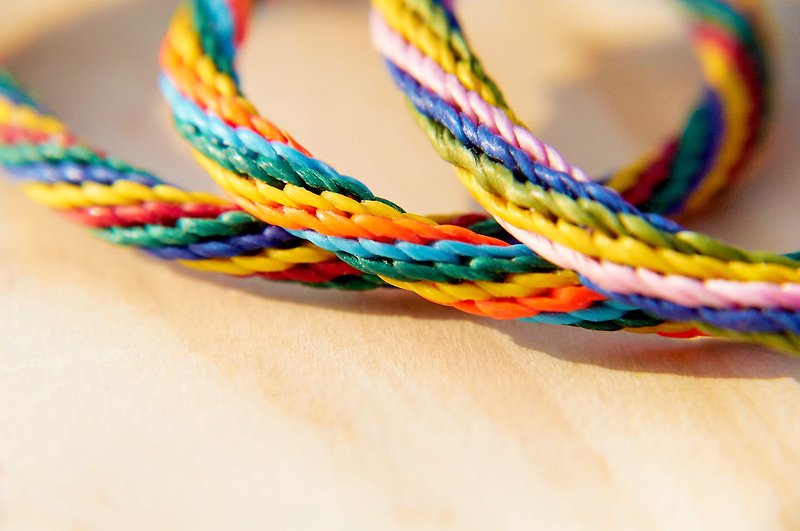 Birthday gift colorful woven mixed color hand rope surf hand rope-striped four-color silk Wax thread (customized) - สร้อยข้อมือ - วัสดุกันนำ้ หลากหลายสี