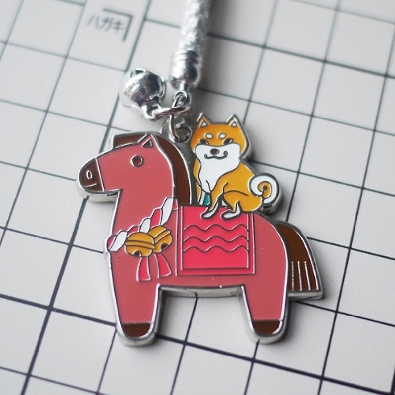[Cangwu] There will be firewood horse riding Shiba Inu mobile phone pendant right away - Keychains - Other Metals Red