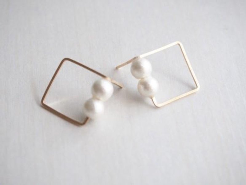 [14kgf] wire Square Earrings (White) - Earrings & Clip-ons - Other Metals 