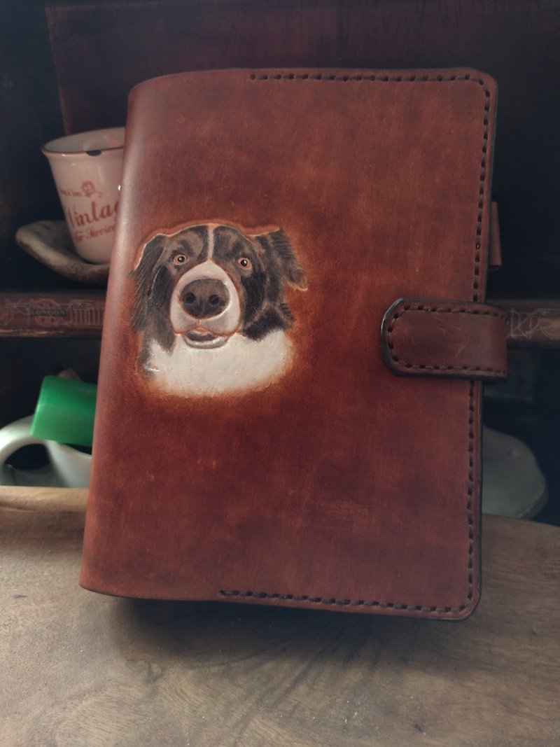 Customized pet dog/cat pure leather A6 six-hole universal manual (customized lover, birthday gift) - สมุดบันทึก/สมุดปฏิทิน - หนังแท้ สีนำ้ตาล