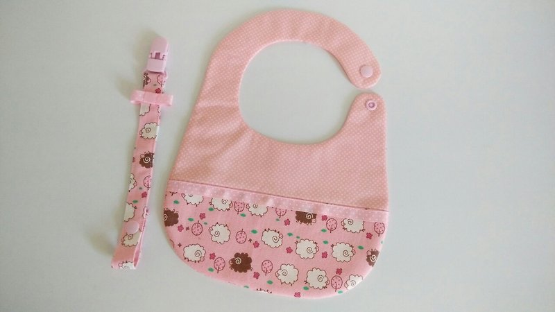 粉粉羊彌月禮物 嬰兒圍兜+奶嘴夾 - 男/女童裝 - 其他材質 粉紅色