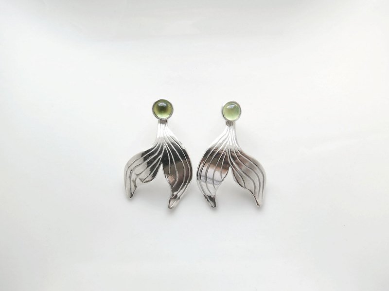 美人魚公主系列----美人魚尾巴 (銀飾耳環) C%手工飾品 - ต่างหู - โลหะ สีเขียว