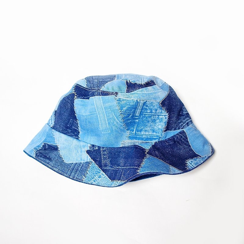 A MERRY HEART♥ denim patchwork fake denim fisherman hat - Hats & Caps - Other Materials Blue