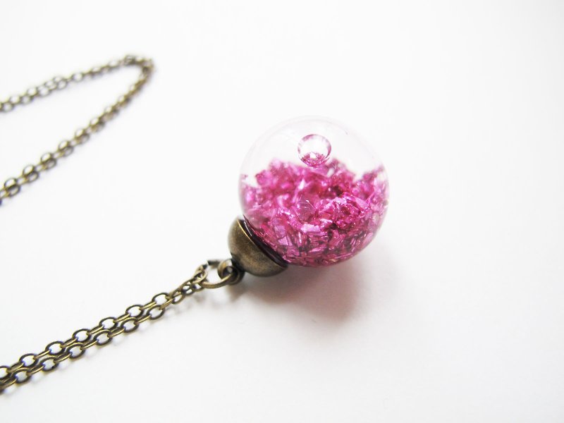＊Rosy Garden＊Pink Planet Gravel Shards Flowing Crystal Glass Ball Necklace - Chokers - Glass Pink
