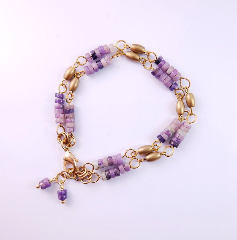 【ColorDay】浪漫紫羅蘭天然螢石純銅雙環手鍊 - Bracelets - Gemstone Purple