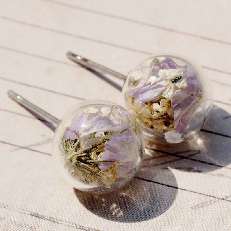 愛ホームメイド-OMYWAY DIY ドライフラワーガラスボール耳ピンイヤリングピアス/フックぶら下げイヤリング - ピアス・イヤリング - ガラス ホワイト