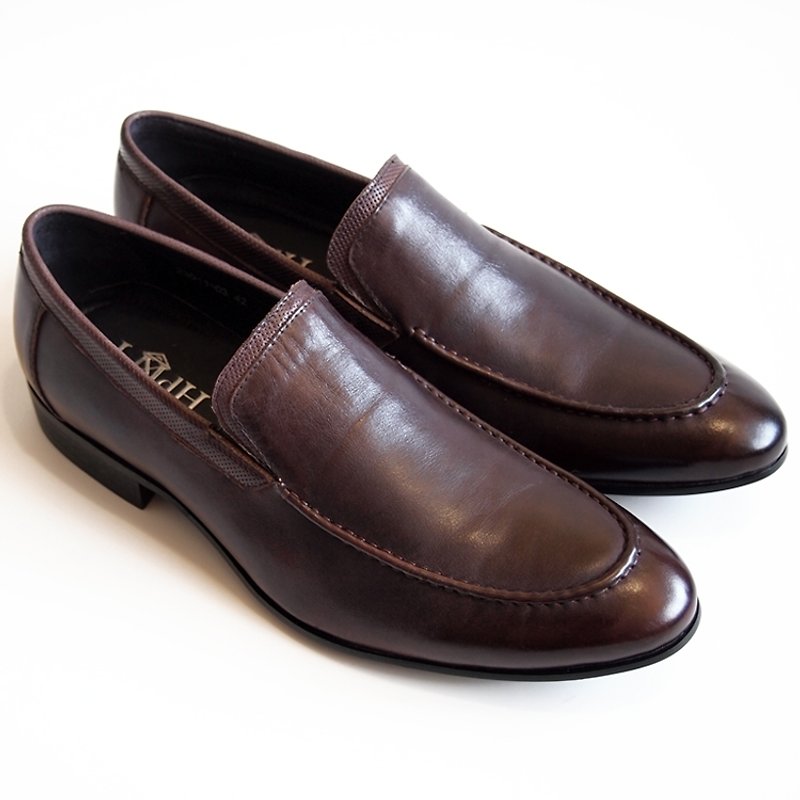 Hand-painted calf leather Venetian-loafers Pierced wooden shoes with Carrefour ‧ brown ‧ Free Shipping-D1B17-89 - Men's Oxford Shoes - Genuine Leather Brown