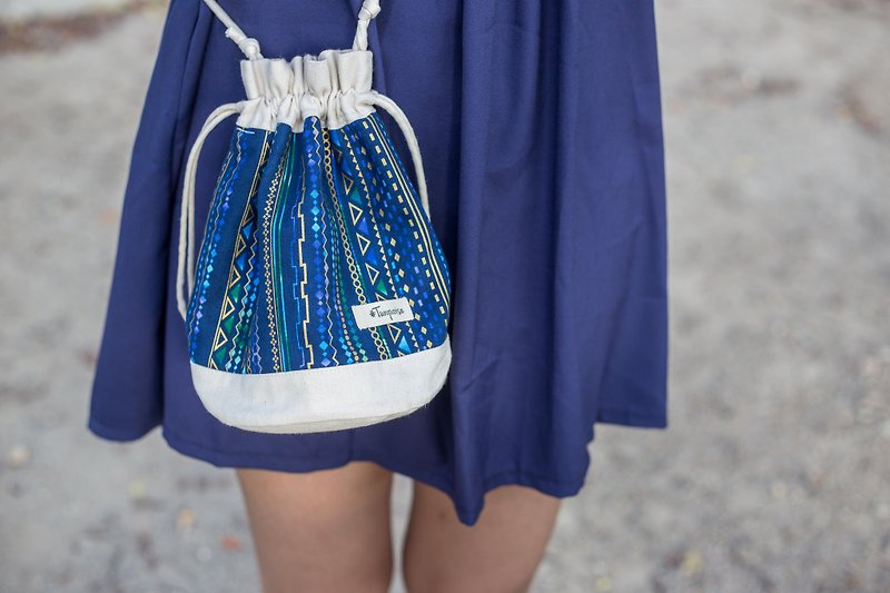 Length adjustable shoulder bucket bag slung outing ::: Golden Triangle (blue) ::: - Messenger Bags & Sling Bags - Other Materials 