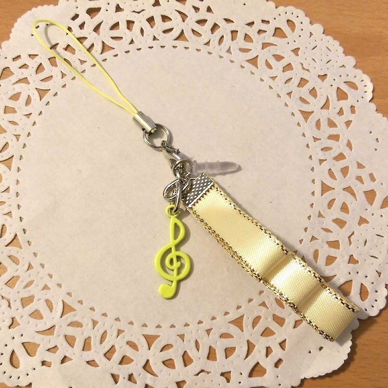 【High tone symbol ribbon earphone plug strap (yellow)】 music musical instrument notes ribbon made a customized custom "Misi bear" graduation gift - พวงกุญแจ - โลหะ สีเหลือง