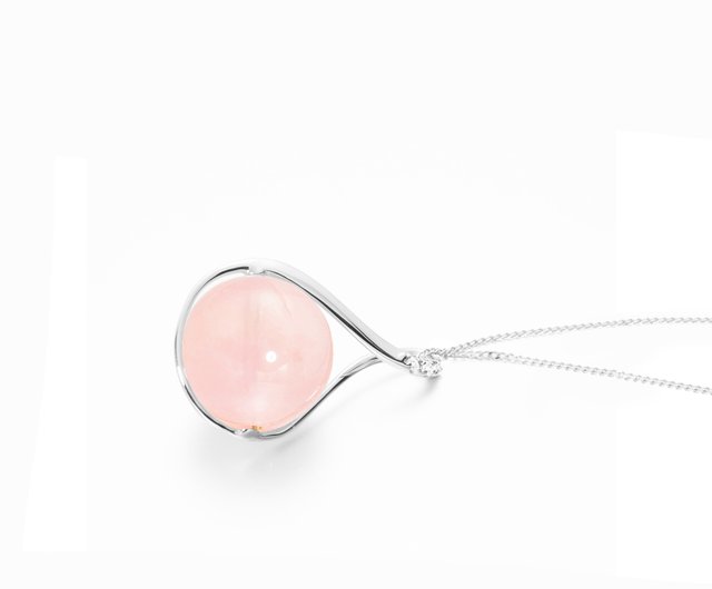 ローズクォーツネックレス、石クォーツゴールドペンダント、14k