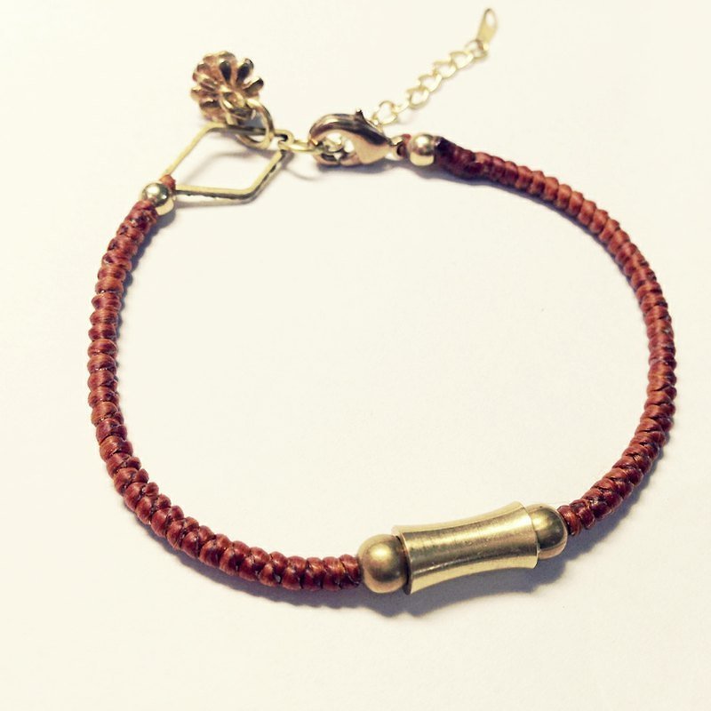 Simple series of golden small pine cones. Wax hand for Bronze wire bracelet. Sugar Nok. - Bracelets - Copper & Brass Orange