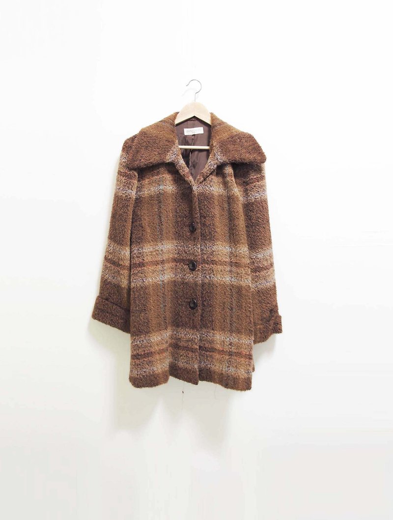 Wahr_lattice coffee wool coat - Women's Casual & Functional Jackets - Other Materials Brown