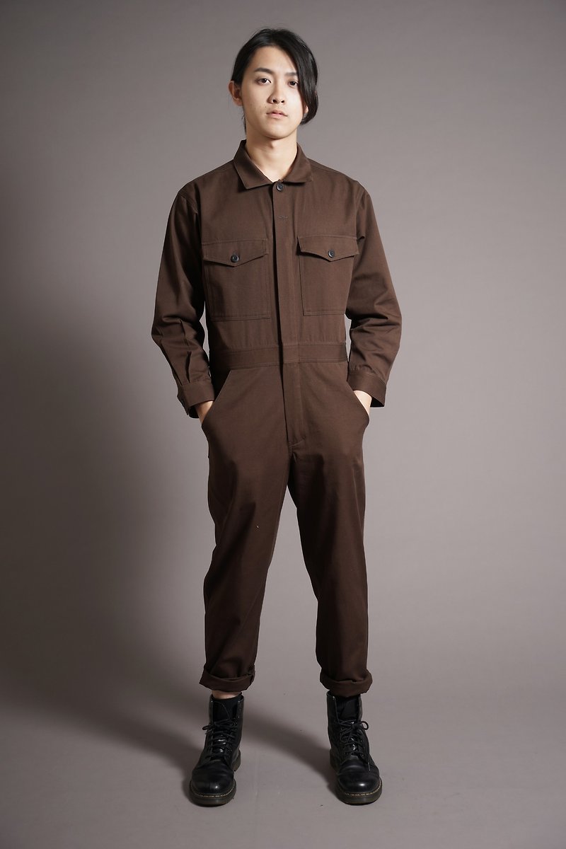 _ Coffee shirt-style coveralls - Overalls & Jumpsuits - Other Materials Brown