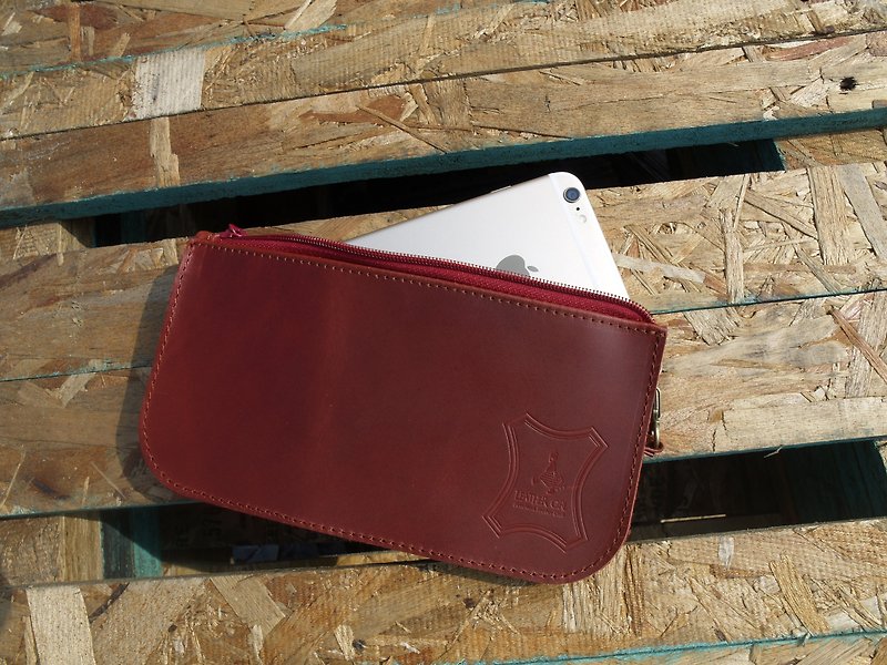 真皮 散紙包 紅色 - 『玩皮女孩』酒紅色＿三層包，手工牛皮，手機包，手拿包，錢包