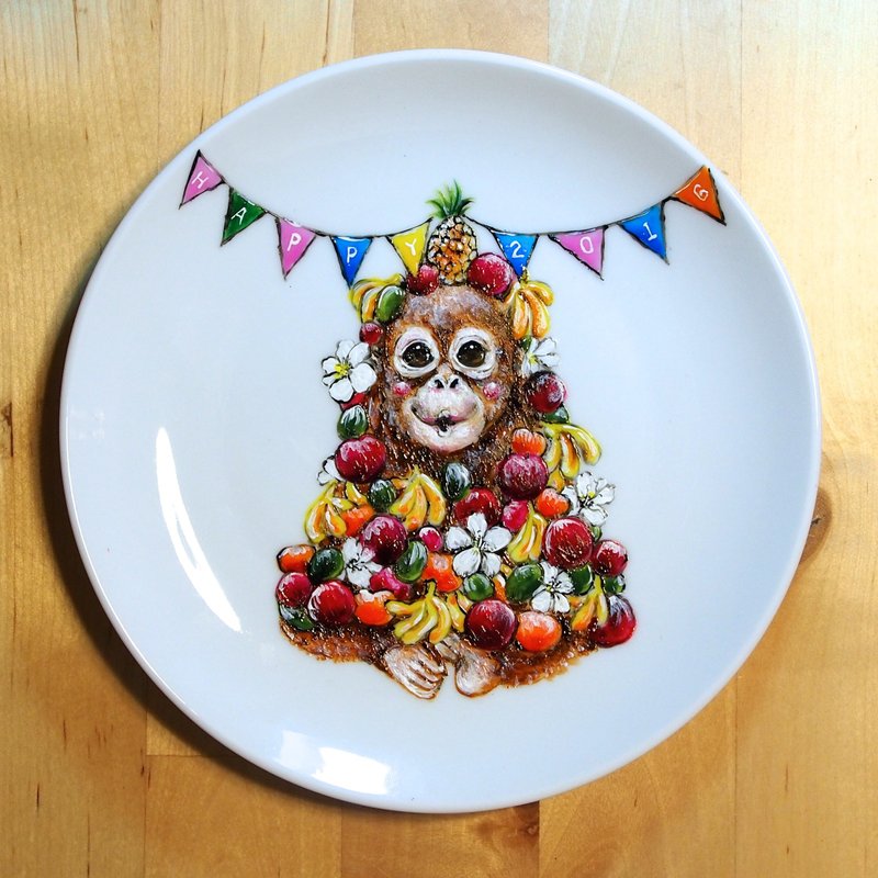 Decorative wall plate / 2016 limited edition commemorative plate Monkey - Monkey overflowing fruit more - Small Plates & Saucers - Porcelain 