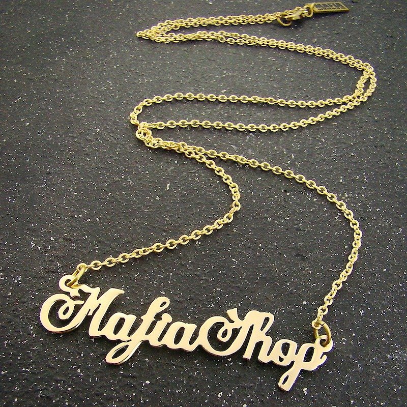 Script font style Personal nameplate necklace in brass - Other - Other Metals 