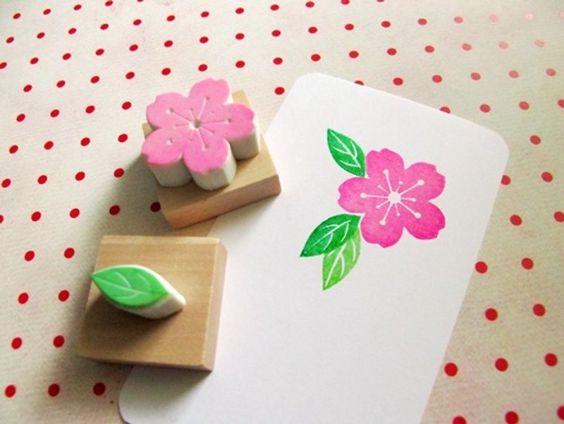 Apu handmade chapter with leaf peach blossom / cherry blossom stamp group sign-in tree with stamp 2 pieces - Stamps & Stamp Pads - Rubber 
