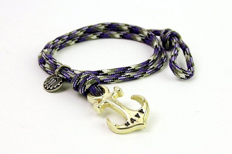 [METALIZE] Anchor with rope bracel three-ring umbrella rope bracelet-sea anchor-purple camouflage (ancient silver) - Bracelets - Other Metals 