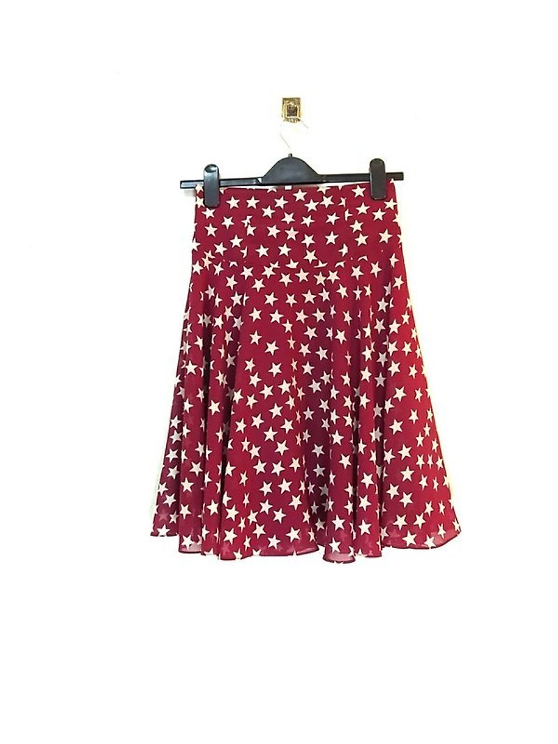 Crimson beige chiffon skirt vintage stars - กระโปรง - วัสดุอื่นๆ สีแดง