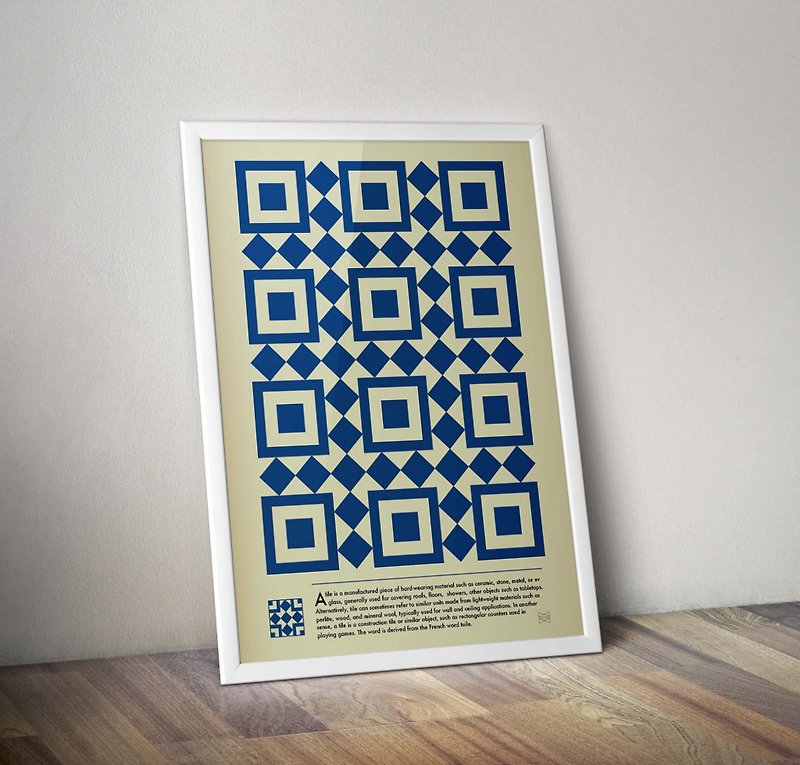 Geometric tile totem poster - ตกแต่งผนัง - กระดาษ สีน้ำเงิน
