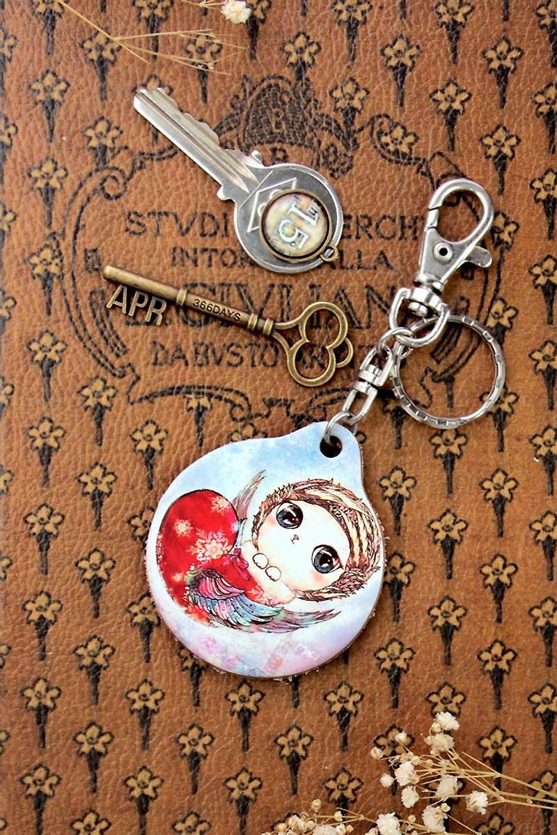 Good Meow vegetable-tanned leather key ring - Flying Cat - Keychains - Genuine Leather 