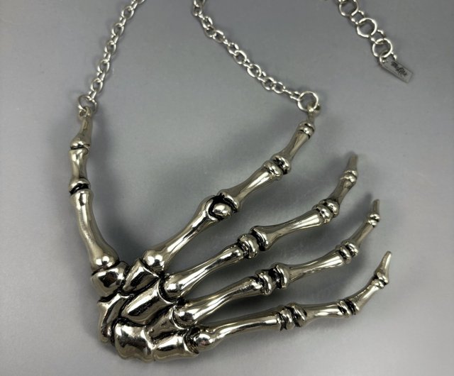 ハンドメイド【リアルボーンネックレス　骨ネックレス】 ホワイトブロンズスケルトンハンドネックレス ボーンジュエリー
