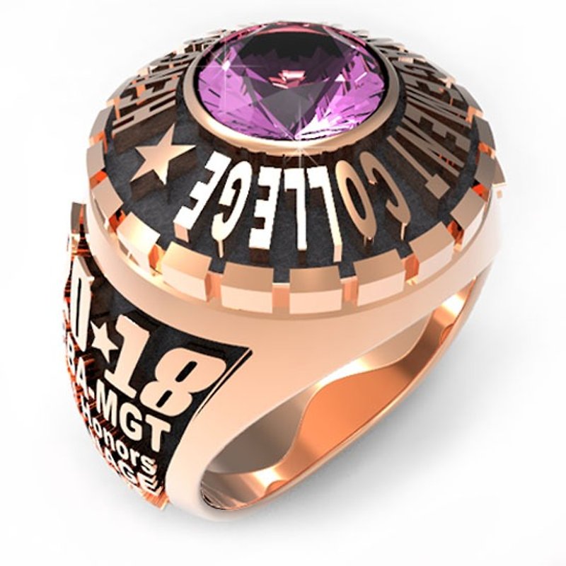 客製化.925純銀首飾 RG00002-D1-畢業戒指/班級戒指(7mm圓鑽版少女版) - 戒指 - 其他金屬 