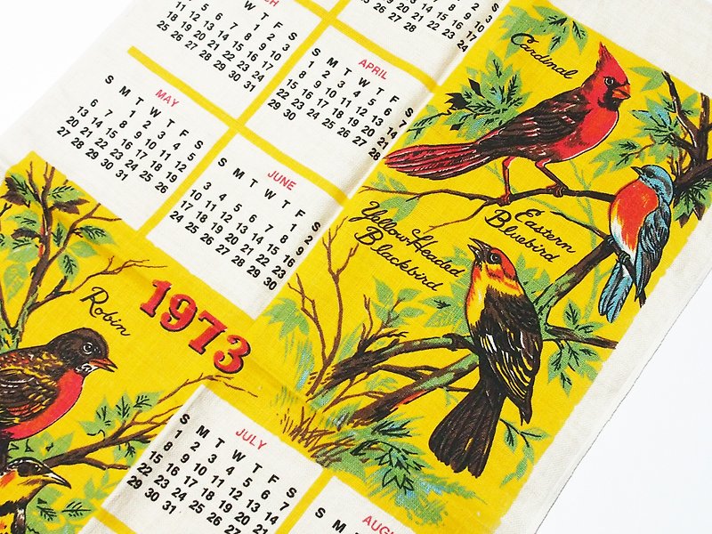 1973 美國早期年代布面月曆 bird - 牆貼/牆身裝飾 - 其他材質 黃色