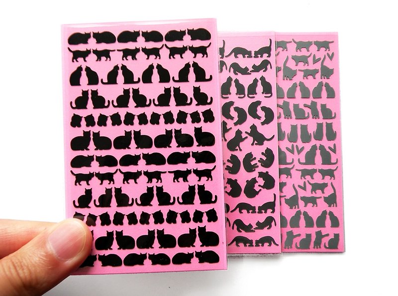 Mini Cat Stickers (2 or 3 Pieces Set) - สติกเกอร์ - วัสดุกันนำ้ สีดำ
