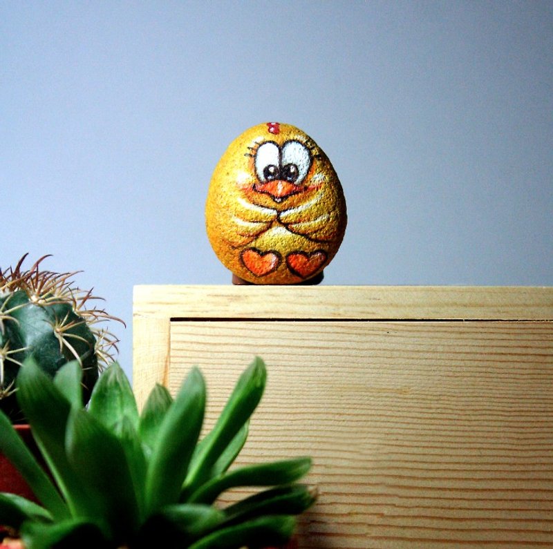 Yellow Duck (Stone painting in the woodbox). - Plants & Floral Arrangement - Plants & Flowers Yellow