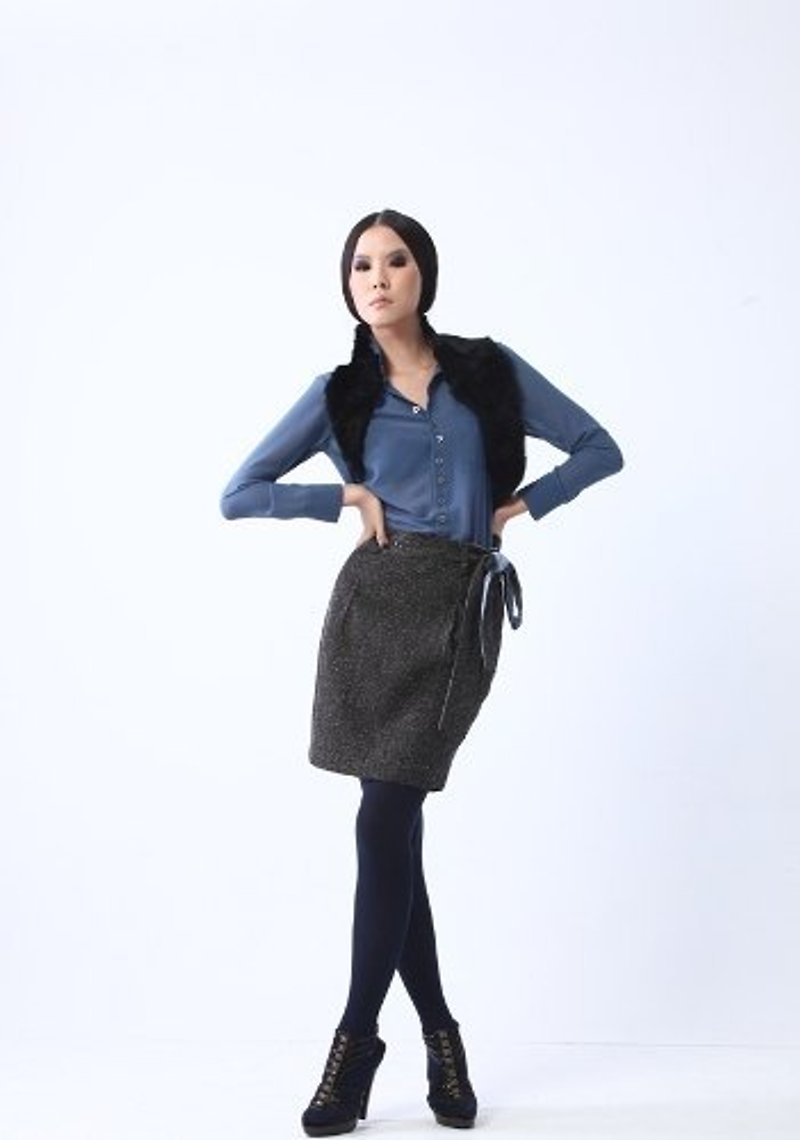 Mixed wool tulip skirt - specials - กระโปรง - วัสดุอื่นๆ สีเทา
