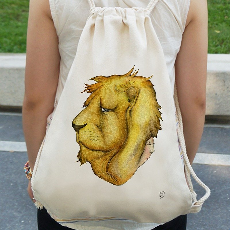 Canvas Drawback Backpack│Miss Melancholy│Chien - Drawstring Bags - Other Materials Gold
