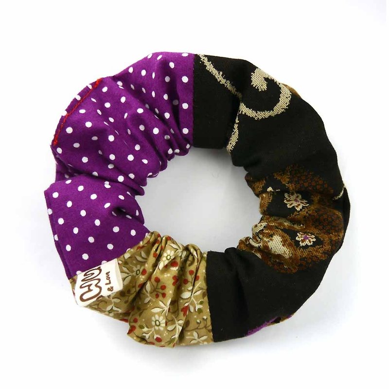 WaWu Hair scrunchies (purple)/Checkered scrunchie/Colorful cotton scrunchie/Kawaii hairCuts scrunchy/Gift for girlfriend/Hair tie - เครื่องประดับผม - ผ้าฝ้าย/ผ้าลินิน สีม่วง