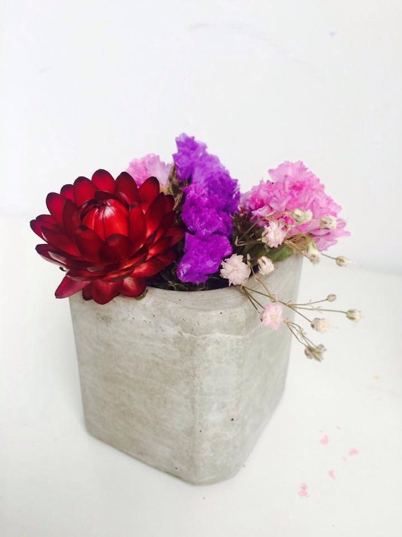 JokerMan / 0 - Home & office & indoor miniature forest & desk healing relieve pressure on small objects - geometric cube cement flower · dried floral decorations [+] container - Items for Display - Cement Red