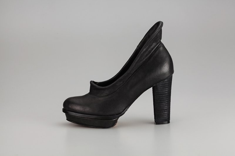 ZOODY / head / handmade shoes / high-collar collar collar shoes / black - High Heels - Genuine Leather Black