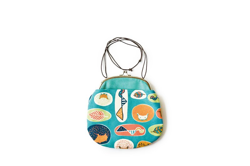 Frame Purse/purse/Happy Zoo/Shoulder bag - Toiletry Bags & Pouches - Cotton & Hemp Blue