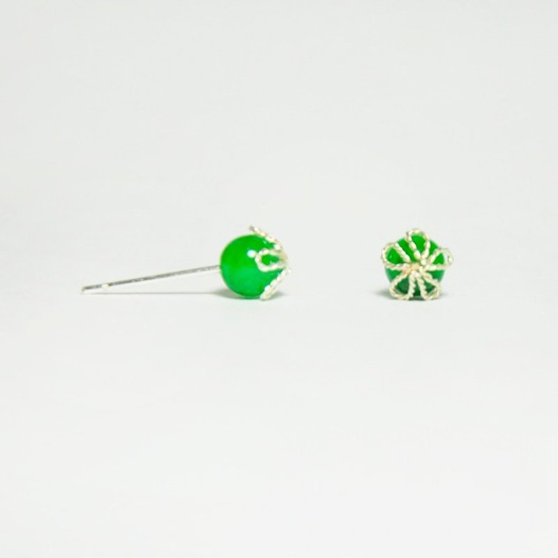 ∥Cheng Jewelry∥網子裡的美物 和睦話語 水草玉銀耳針 - 耳環/耳夾 - 寶石 綠色