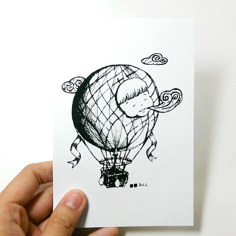 明信片 ★  肥妹仔熱氣球 黑白 - 心意卡/卡片 - 紙 多色