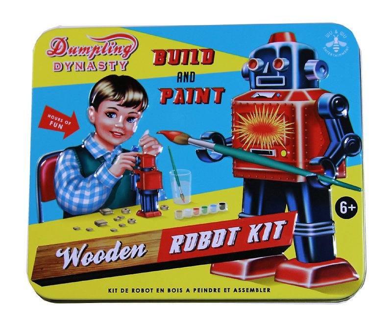 〔SUSS〕英國Wu&Wu進口復古插畫風機器人塗裝鐵盒組robot kit-現貨免運 - งานไม้/ไม้ไผ่/ตัดกระดาษ - ไม้ สีน้ำเงิน