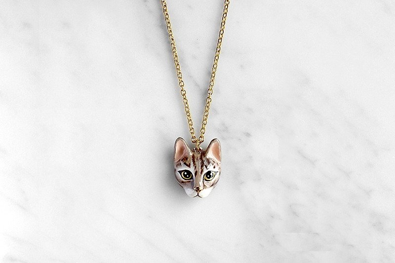 Mok, Cat Necklace, Tabby Cat, Brown Cat, Cat Necklace. - Necklaces - Other Metals Brown