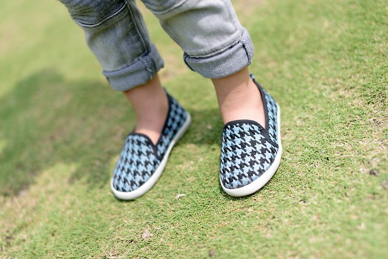 "Baby Day" classic totem houndstooth parent-child casual shoes/bright blue children's shoes parent-child shoes - รองเท้าเด็ก - วัสดุอื่นๆ สีน้ำเงิน