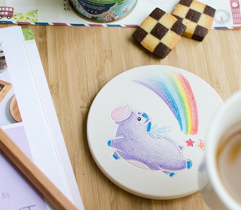 [Office Objects] Chinese Zodiac-Algae Earth Absorbent Coaster (DIY Coloring) - Coasters - Other Materials White