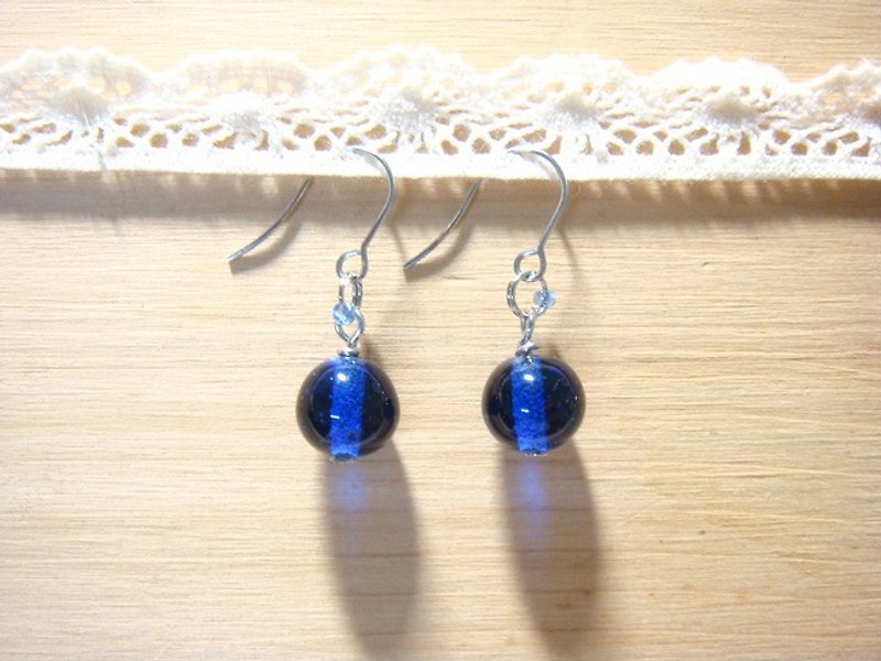 柚子林琉璃 - 百搭琉璃耳環系列 - 深海藍 - 可改夾式 - 耳環/耳夾 - 玻璃 藍色