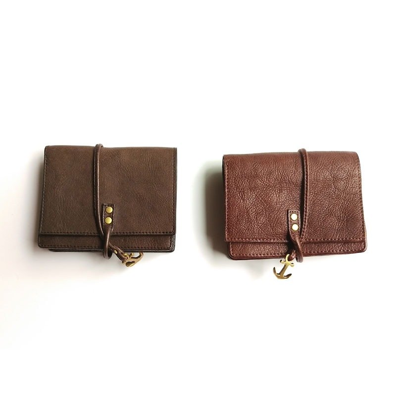 Plant rub leather wallet short roping anchors - Japan Shenglin company's leather goods brand Damasquina- - Wallets - Genuine Leather Brown