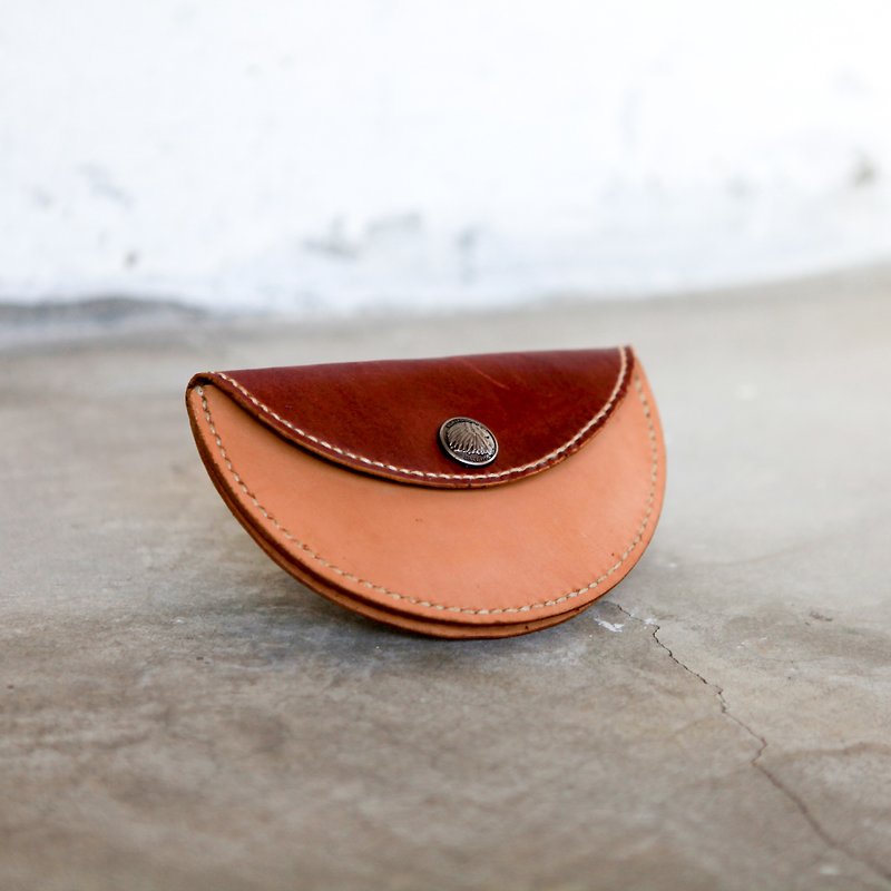 26. Hand-stitched leather round coin purse - กระเป๋าใส่เหรียญ - หนังแท้ 